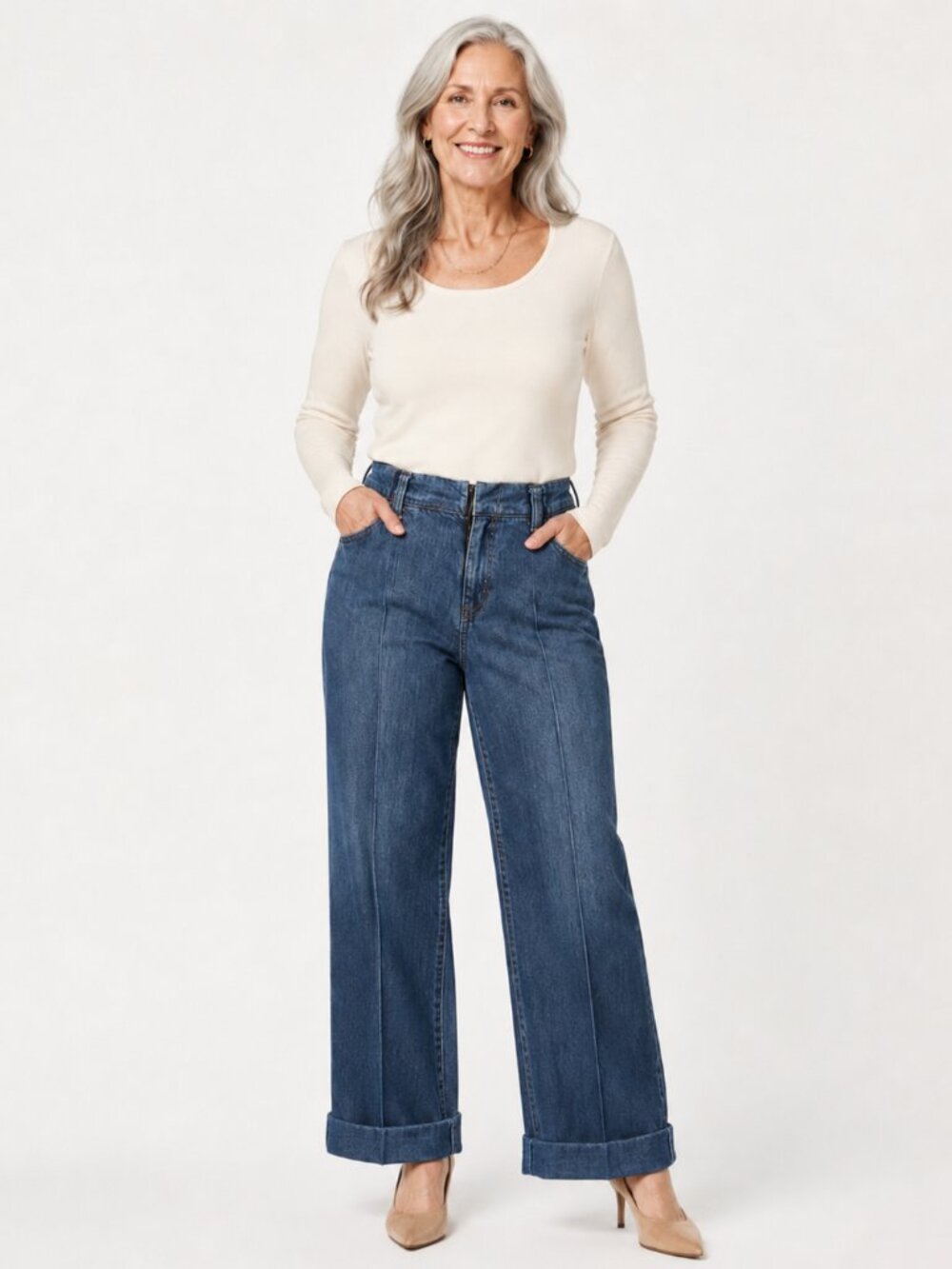 Hippie Denim Mid Rise Wide Cuffed Leg Jeans Trouser Style Boho Sz 16